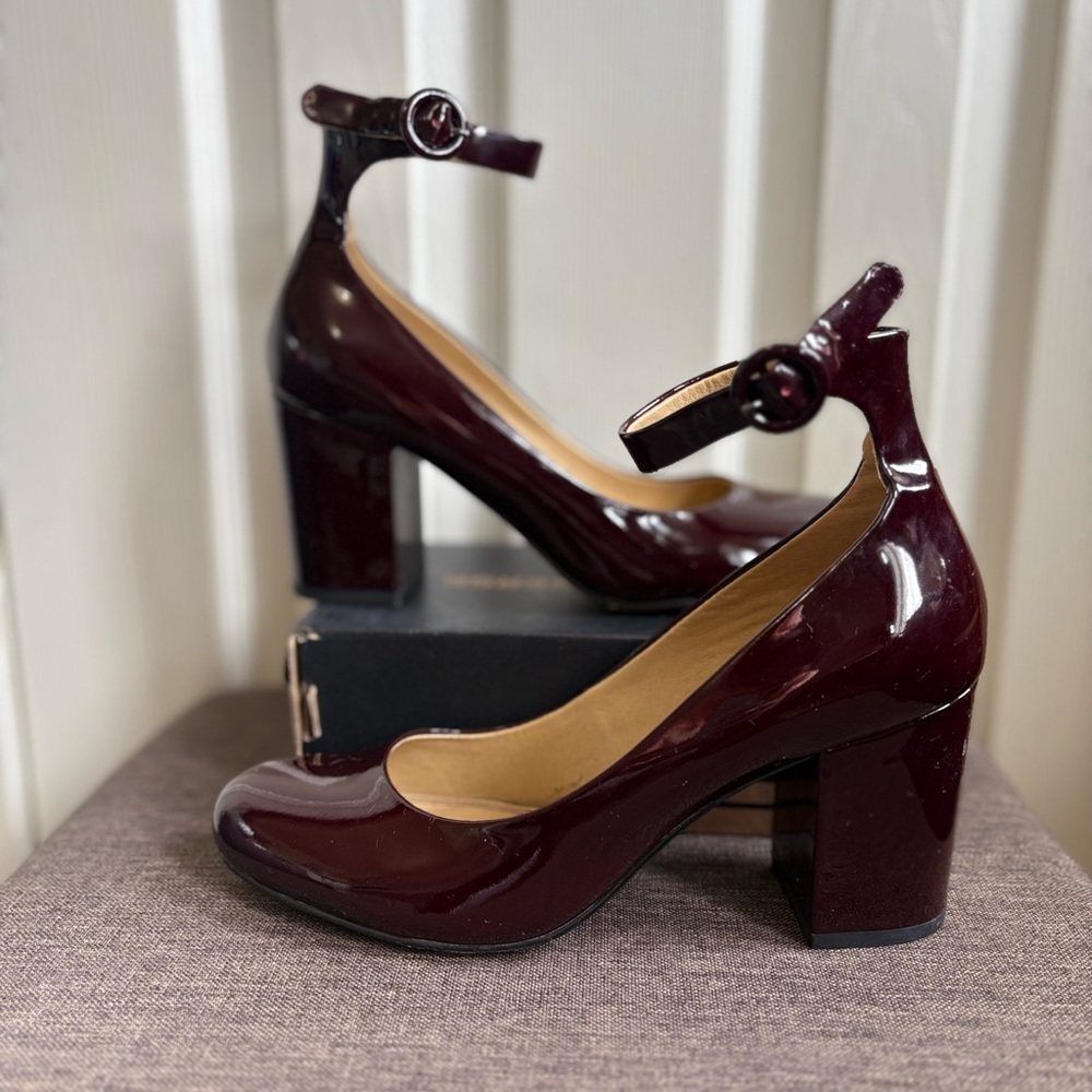 Elegant Burgundy Block Heel Shoes